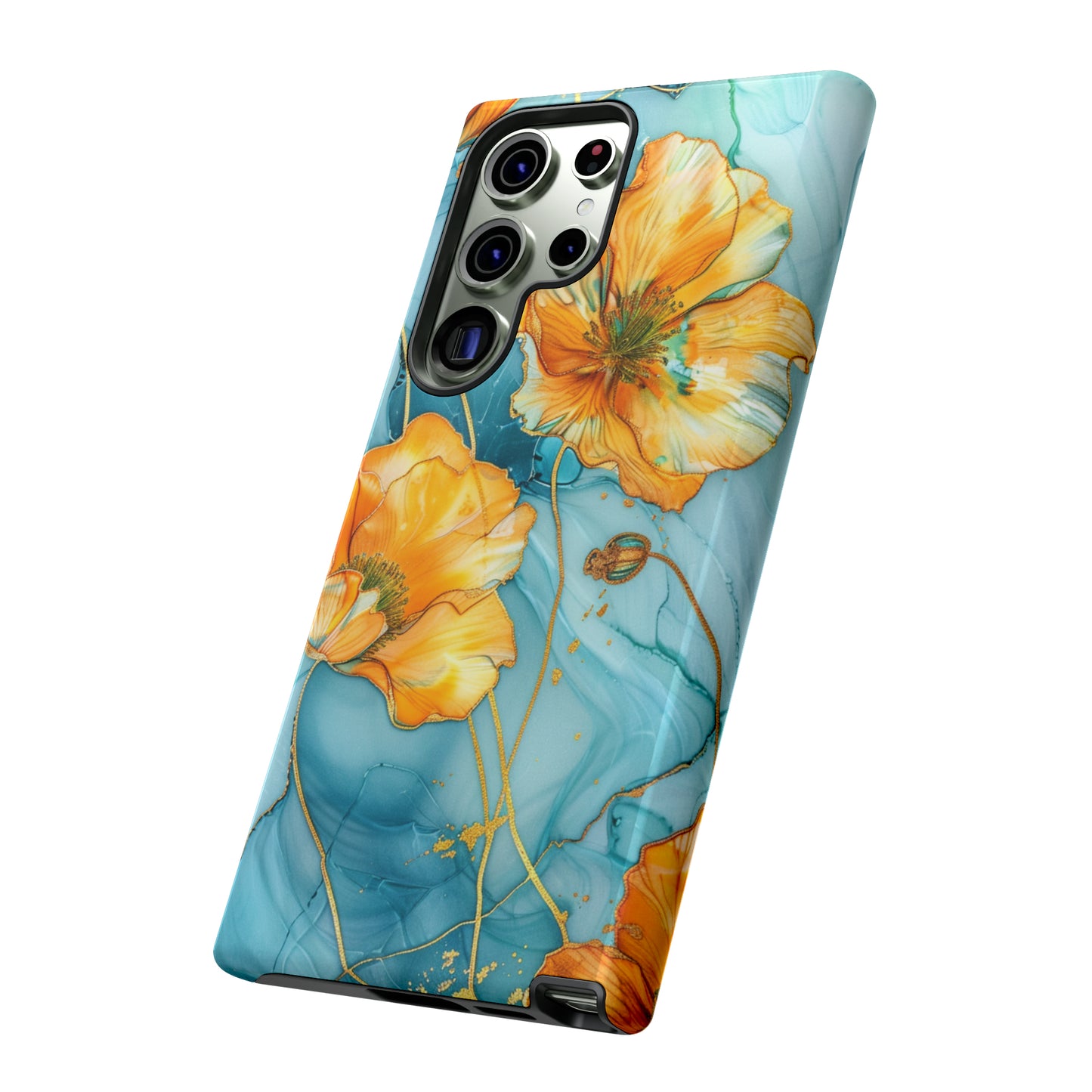 Gold Poppies Color Splash Floral Design Phone Case