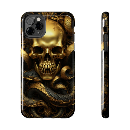 iPhone 14 Case Dark Elegance: Gold Skulls and Snakes Tough iPhone Case | An Edgy Goth Delight