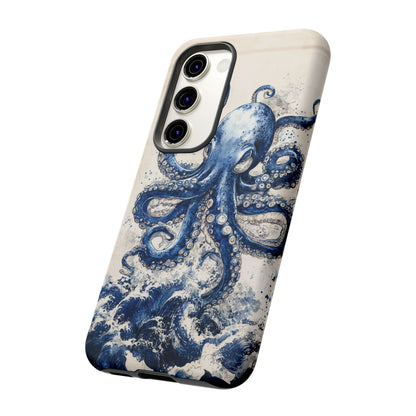 Vintage Japanese Art Style Blue Octopus and Waves Phone Cover