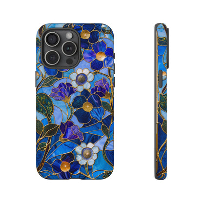 Blue Floral Stained Glass Gold Inlay Wild Flowers Phone Case