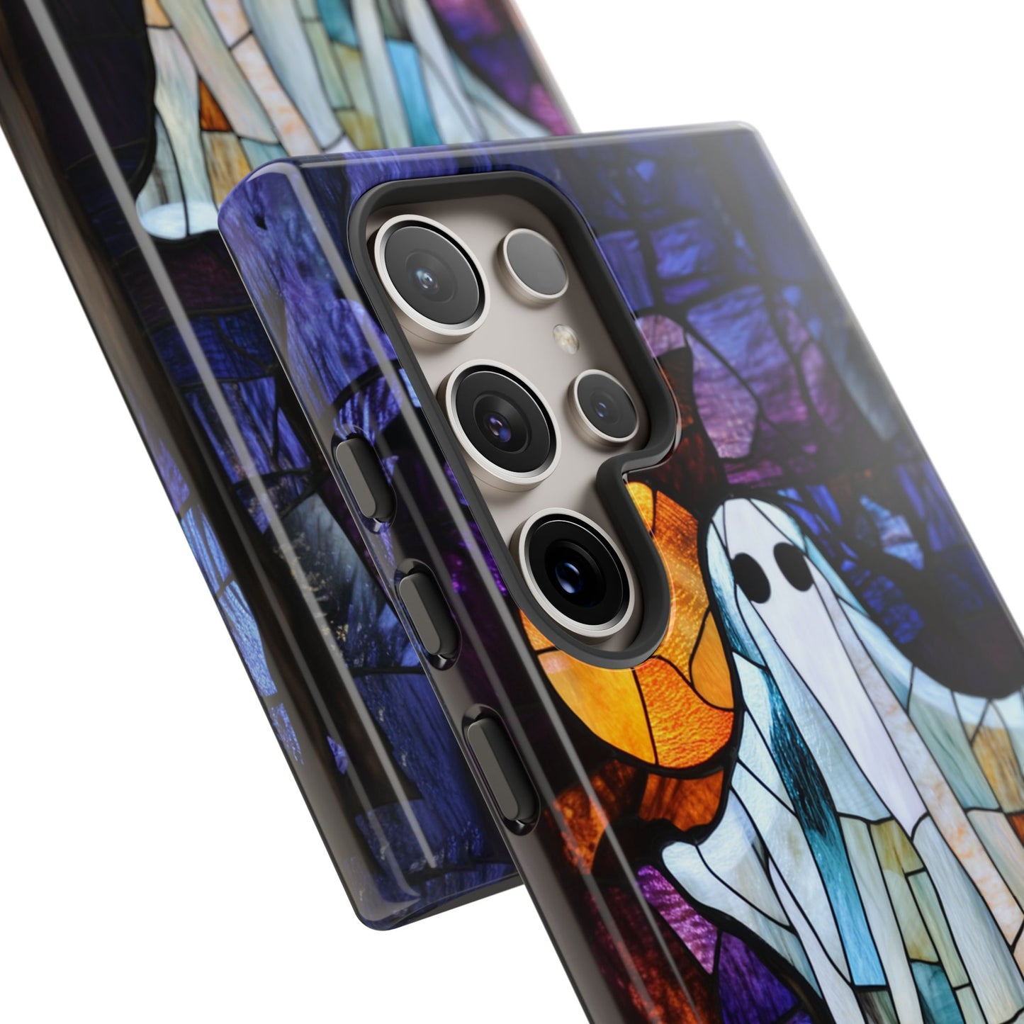 Stained Glass Halloween Ghost and Jack-o'-Lanterns Phone Cover