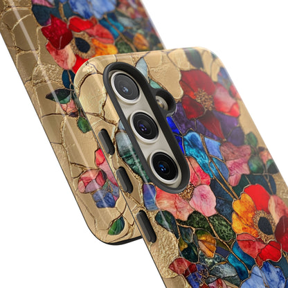 Stained Glass Style Floral Aesthetic Gold Inlay Japanese Art Phone Case