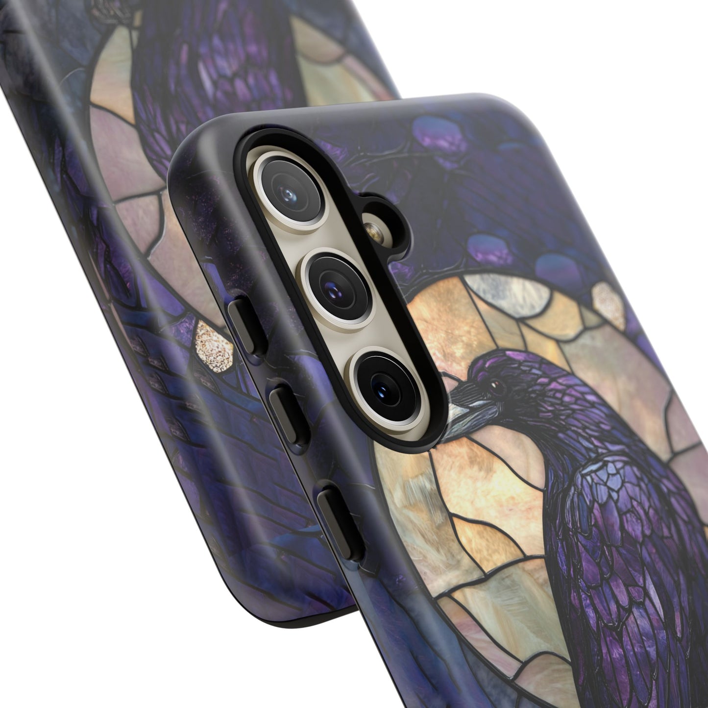 Halloween Phone Case Purple Raven Stained Glass Style Spooky Moon Phone Cover