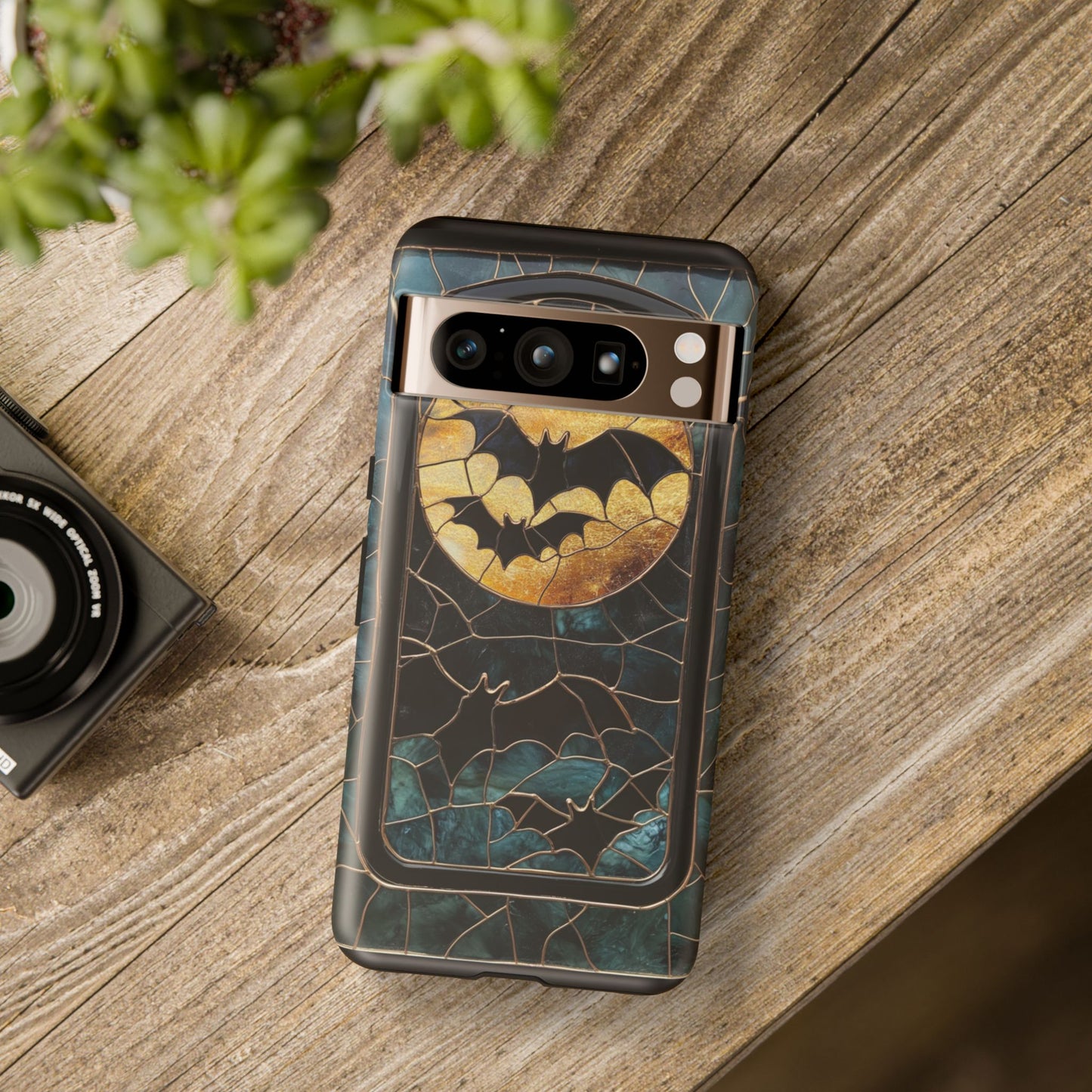 Halloween Phone Case Bats Stained Glass Style Spooky Moon Phone Cover