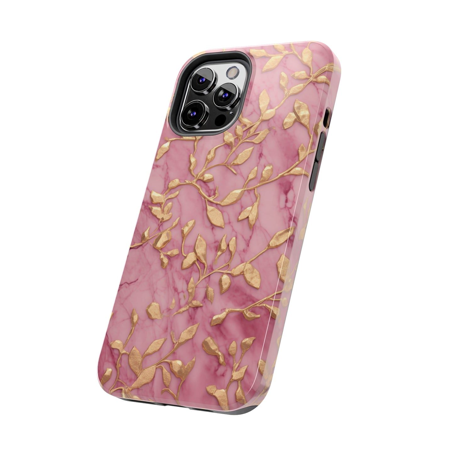 iPhone 14 Case Alluring Elegance: Pink & Gold Leaf Tough iPhone Case