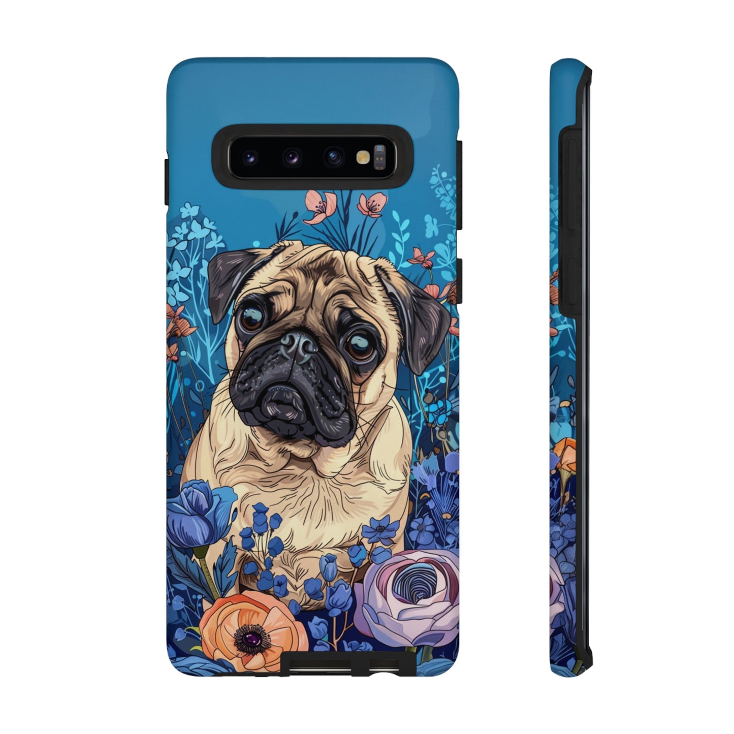 Cute Pug Dog Blue Floral Design Phone Case