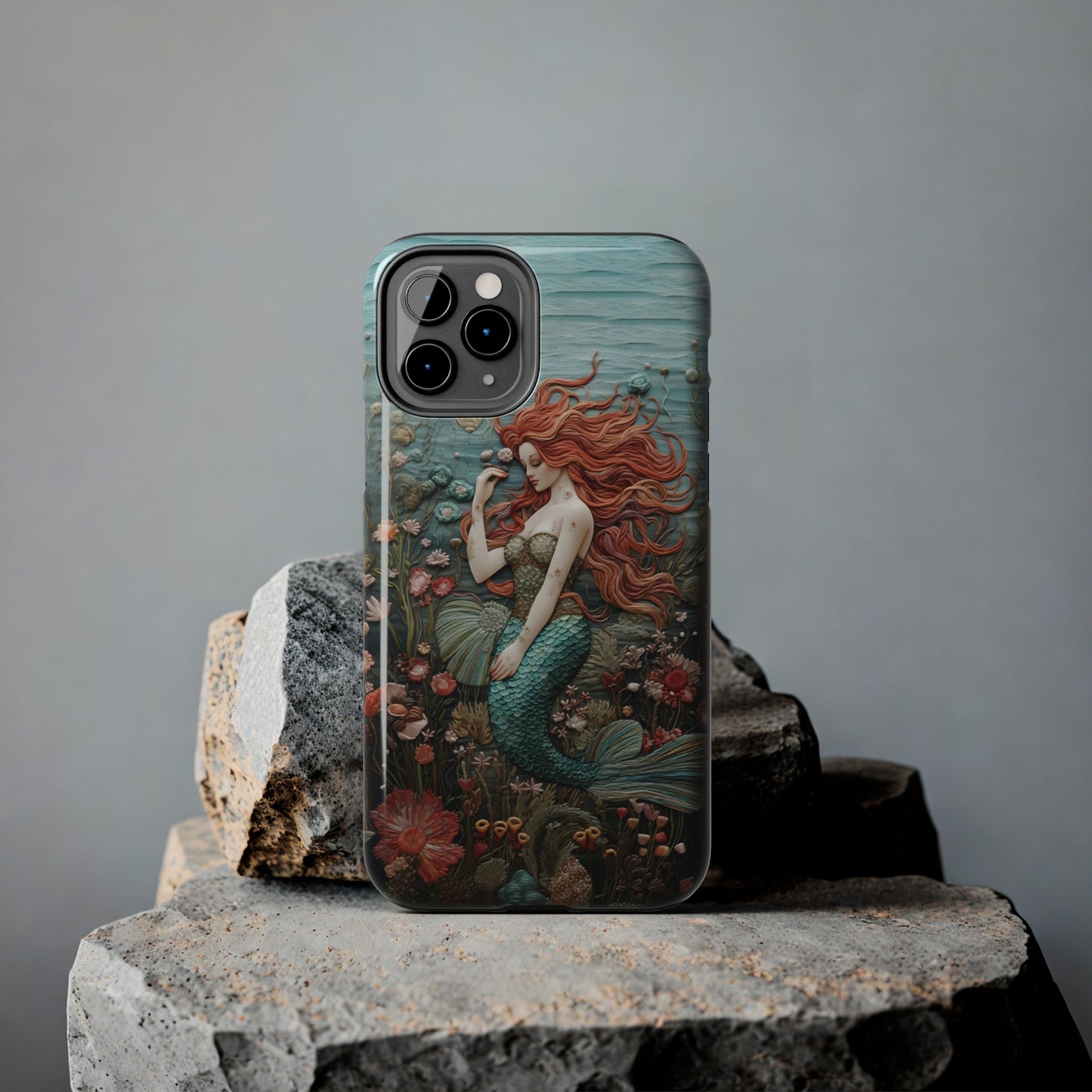 Siren's Song: Mermaid Elegance Apple Phone Case | Embroidery-Inspired iPhone Case