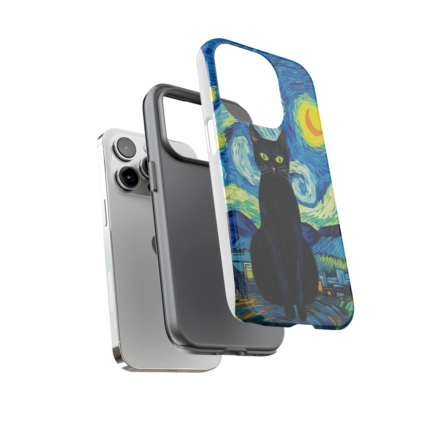 Starry Night Van Gogh Black Cat iPhone, Samsung Galaxy, Google Pixel  Case | Embrace Artistic Whimsy and Feline Charm