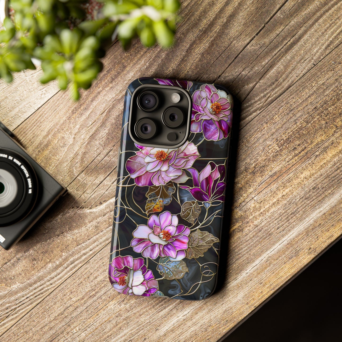 Magenta Color Floral Stained Glass Phone Case