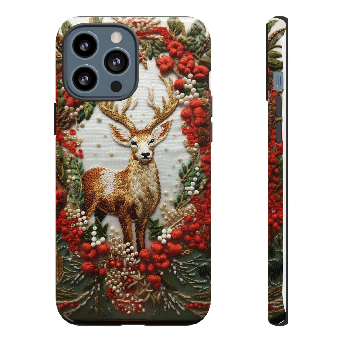 Embroidery Christmas Deer Floral Phone Case