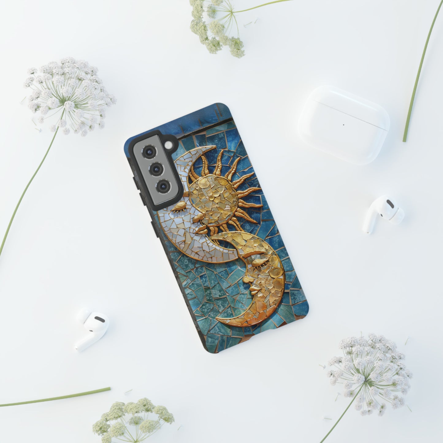 Boho Sun and Moon Mosaic Tile Stained Glass Phone Case