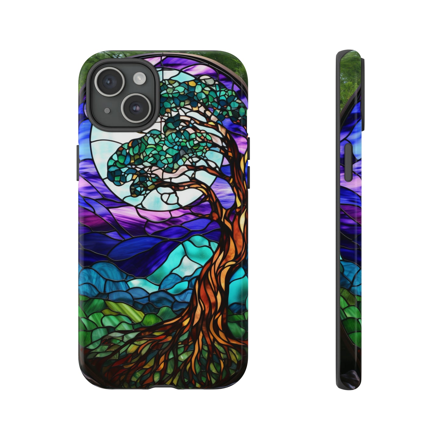 Stained Glass Mosaic Tile Tree in Moonlight