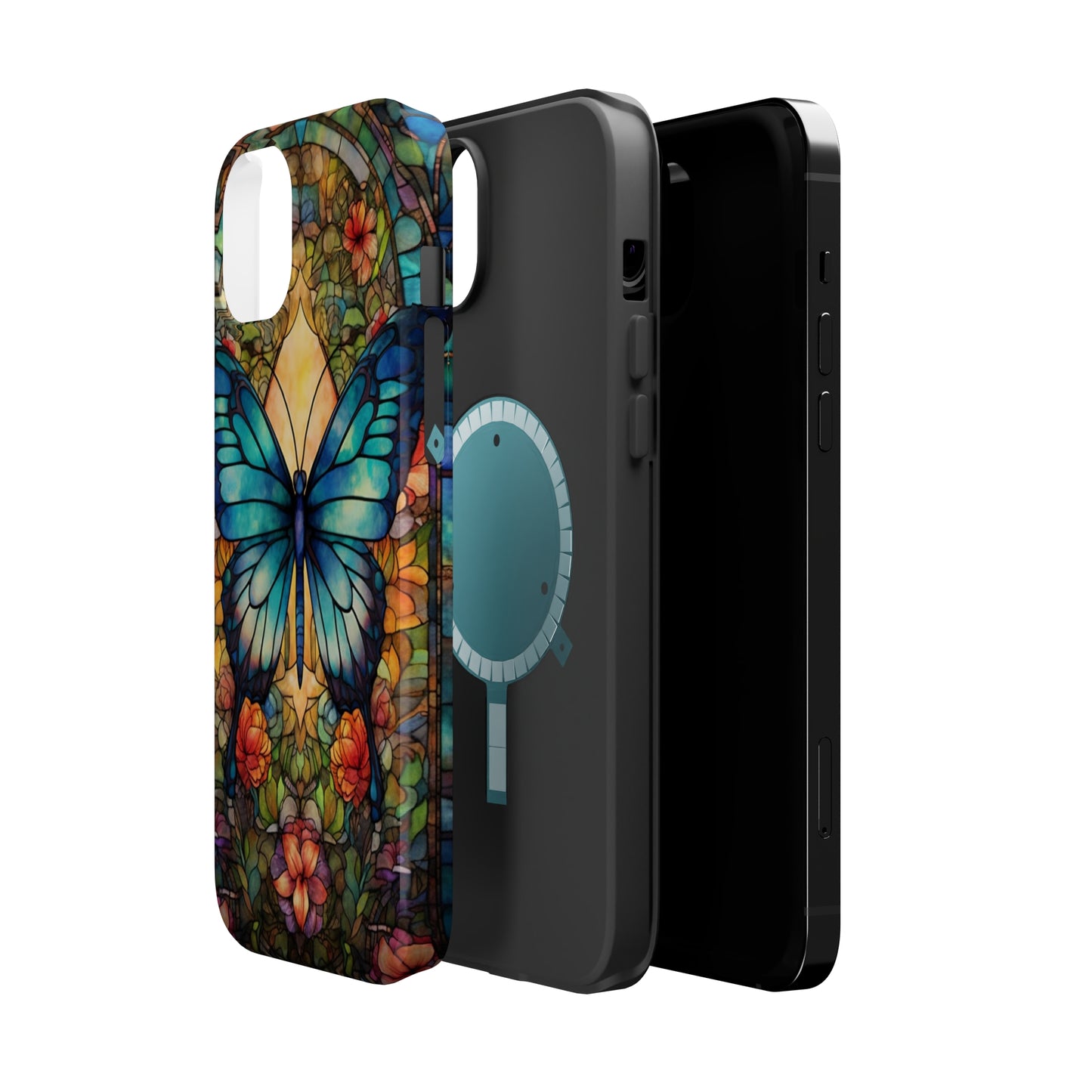 Butterfly Stained Glass MagSafe iPhone Case | Floral Aesthetic Art Retro Phone Tough Case iPhone 14 Plus 13 12 7 8 SE Hippie Boho Style