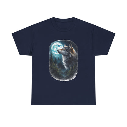 Classic Moon and Wolf T Shirt Mythic Night Graphic Tee