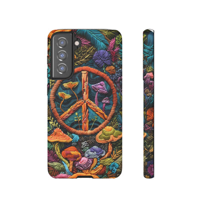 Embroidery Style Magic Mushrooms and Peace Sign Phone Case