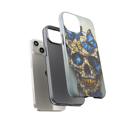 Gold and Blue Stained Glass Skull and Butterflies Phone Cover