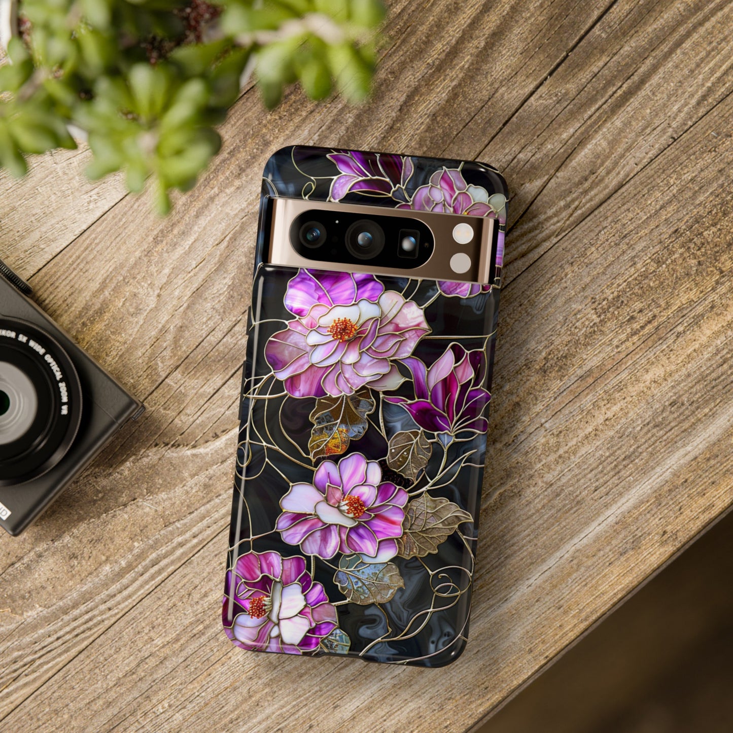 Magenta Color Floral Stained Glass Phone Case