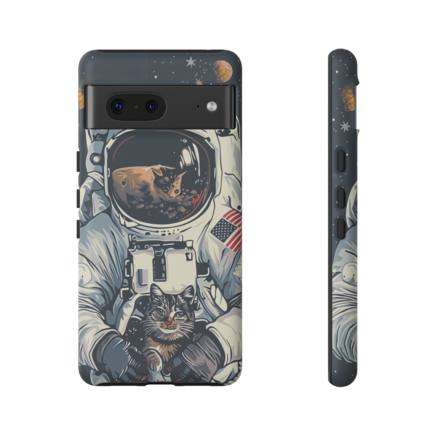 The Astronaut and the Cosmic Cat Phone Case