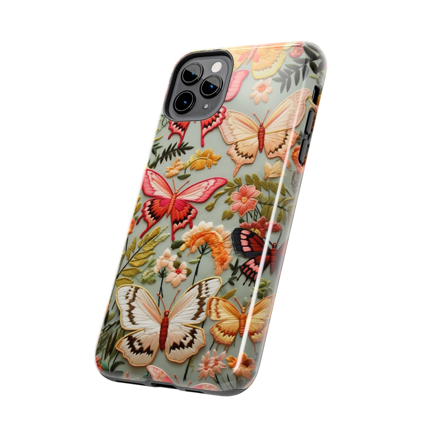 Embroidery Butterflies iPhone Case | Whimsical Elegance and Nature's Beauty in Handcrafted Detail