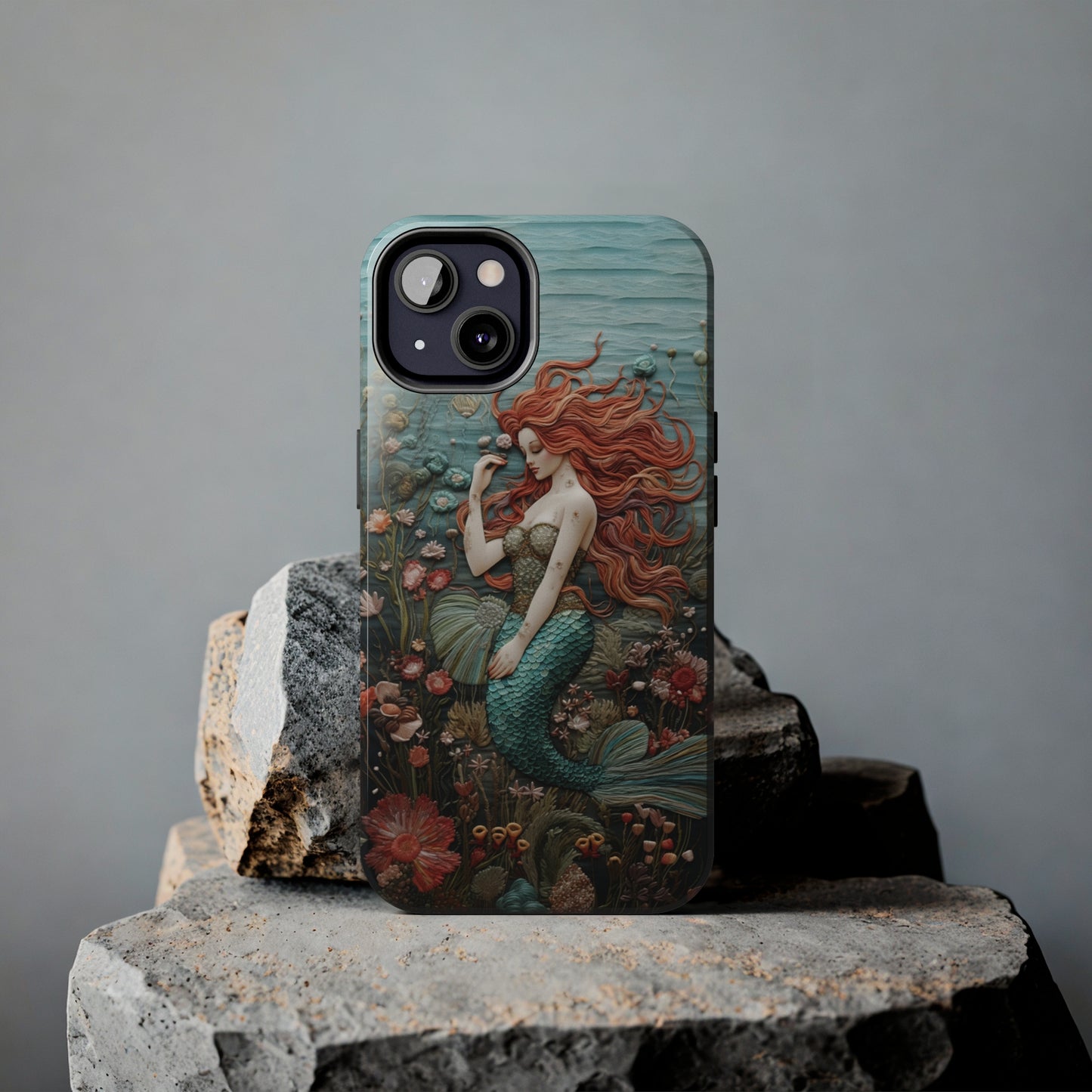 Siren's Song: Mermaid Elegance Apple Phone Case | Embroidery-Inspired iPhone Case