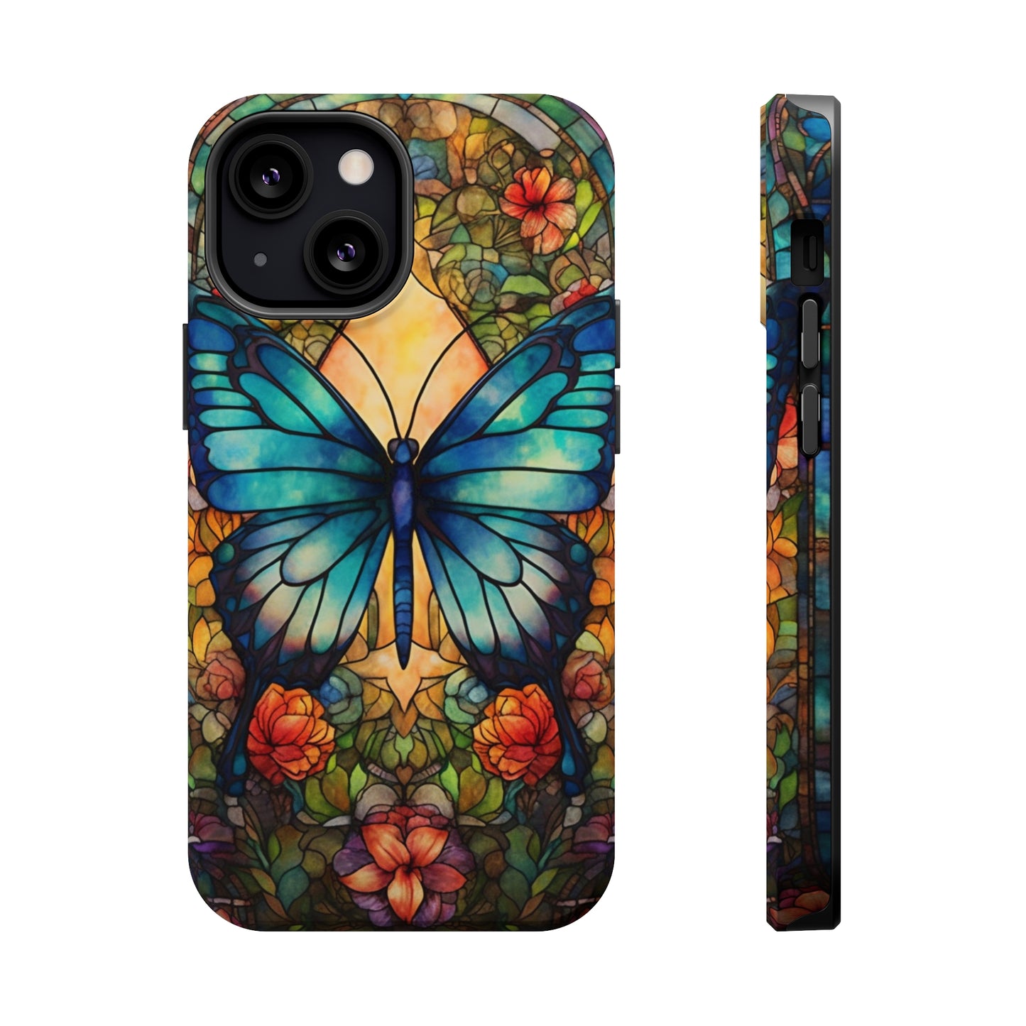 Butterfly Stained Glass MagSafe iPhone Case | Floral Aesthetic Art Retro Phone Tough Case iPhone 14 Plus 13 12 7 8 SE Hippie Boho Style