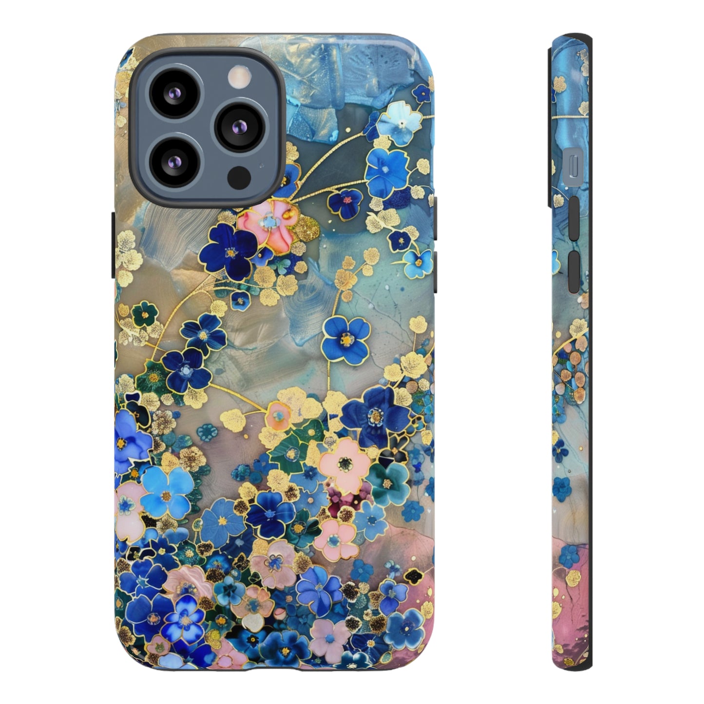 Forget Me Nots Gold Color Splash Floral Design Phone Case