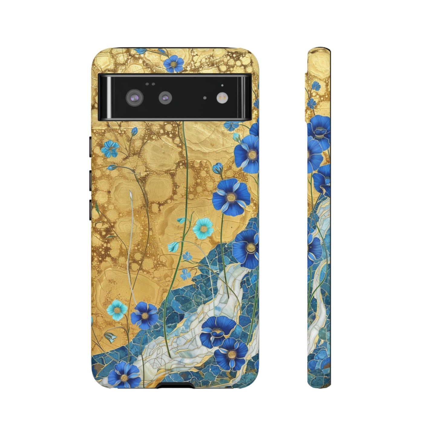 Forget Me Nots Gold Color Splash Floral Design Phone Case