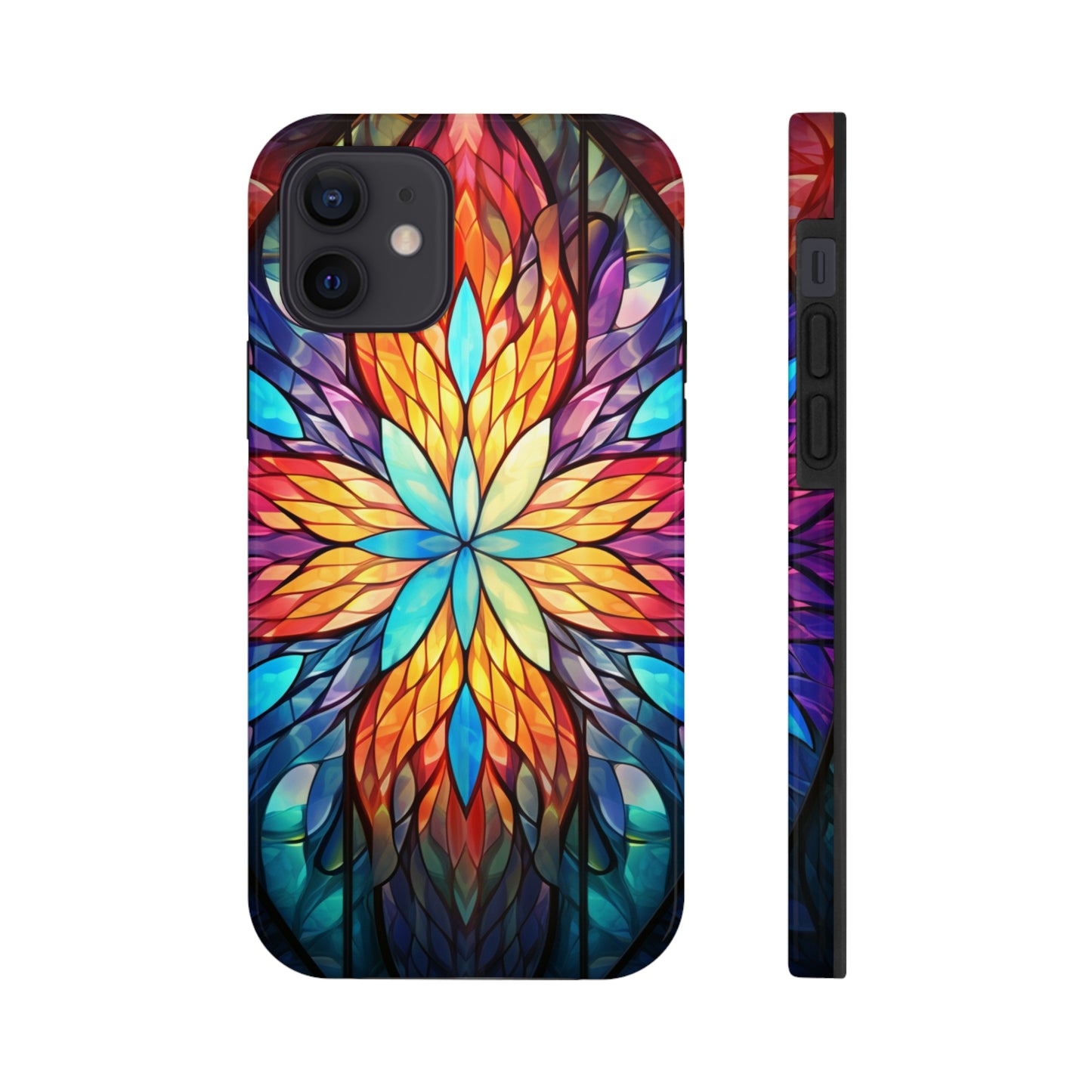 Stained Glass Tough iPhone Case | Trippy Psychedelic Colorful Flowers Floral Aesthetic Retro iPhone 14 Plus 13 12 7 8 Se Trendy Hippie Boho