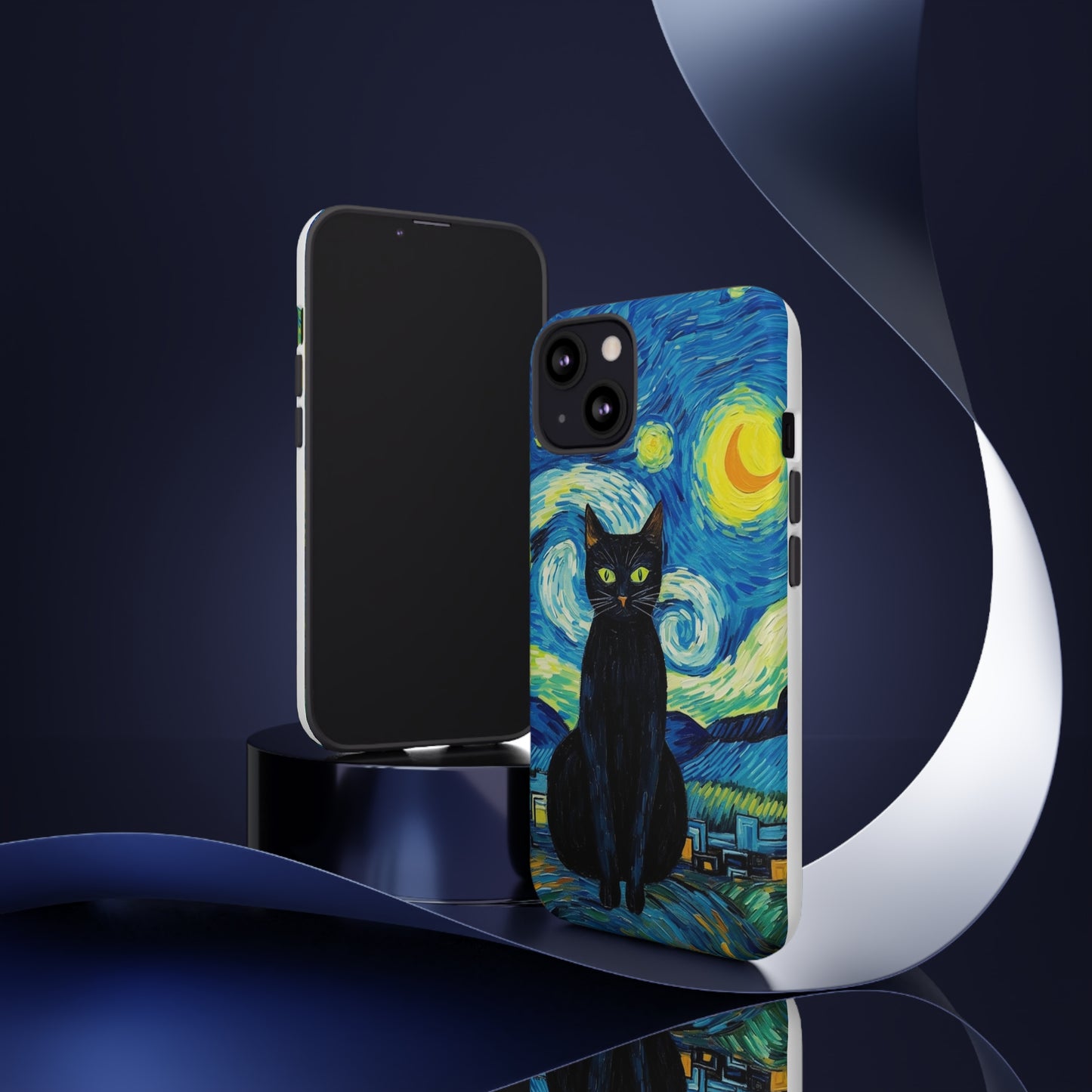 Starry Night Van Gogh Black Cat iPhone, Samsung Galaxy, Google Pixel  Case | Embrace Artistic Whimsy and Feline Charm