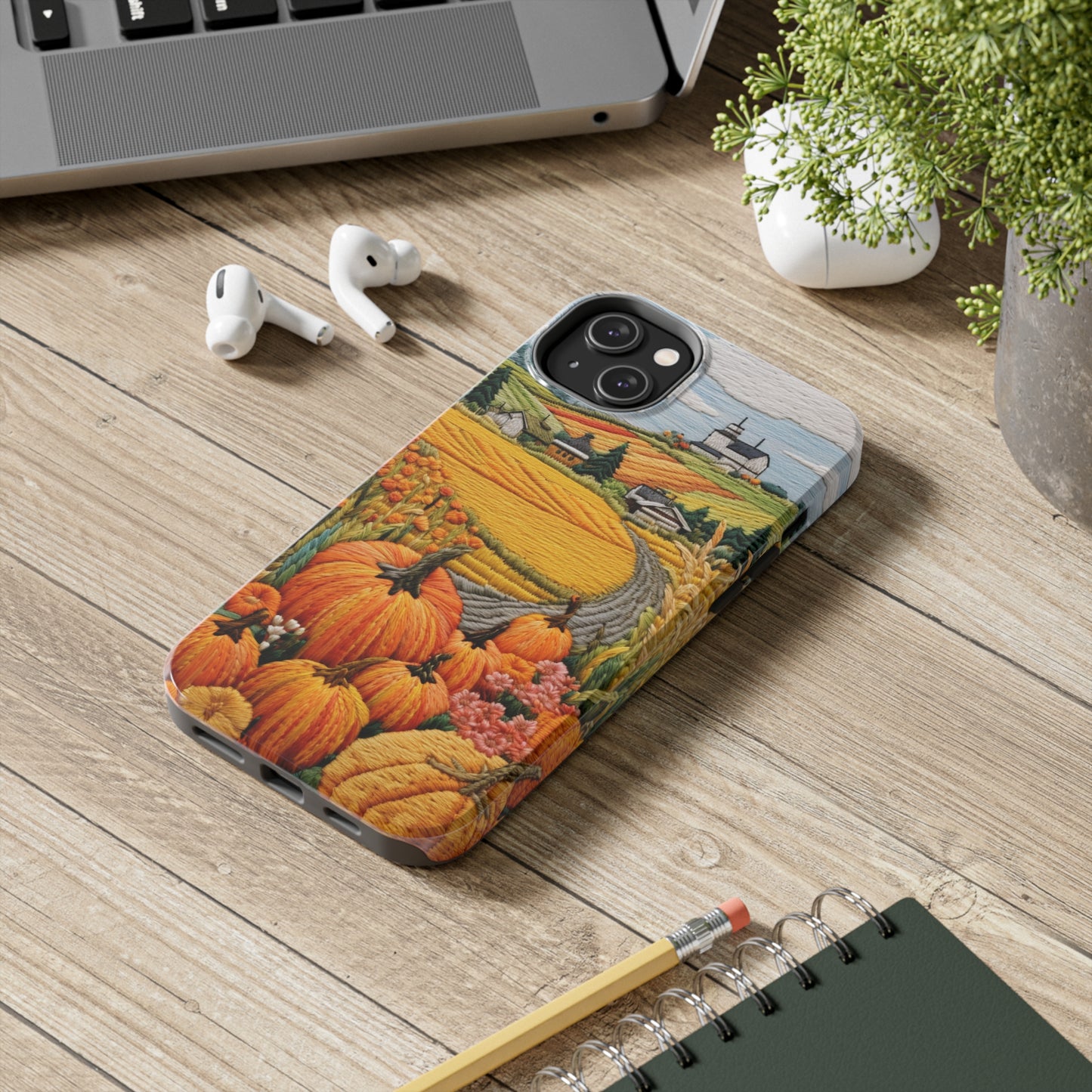 Harvest Hues: Halloween Pumpkin Patch | Embroidered Landscape for iPhone Range