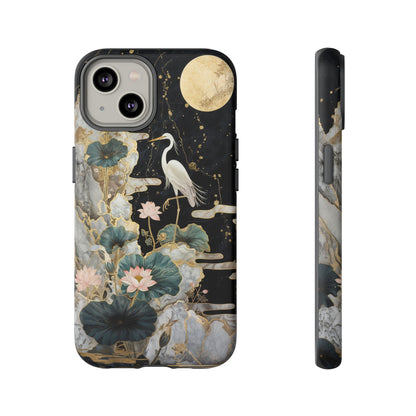 Heron and Moon Floral Zen Art Phone Case