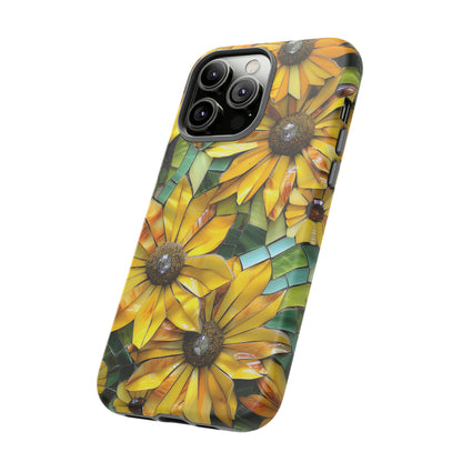 Yellow and Gold Daisy Mosaic Stained Glass Phone Case for iPhone 15, 14, Pro Max, 13, 12 & Samsung Galaxy S23, S22, S21, Google Pixel