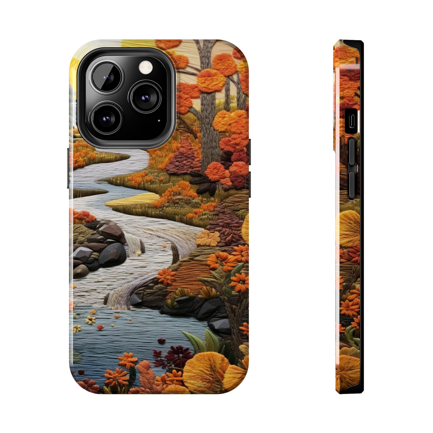 Enchanting Fall Landscape Phone Case | Vintage Boho Embroidery Style