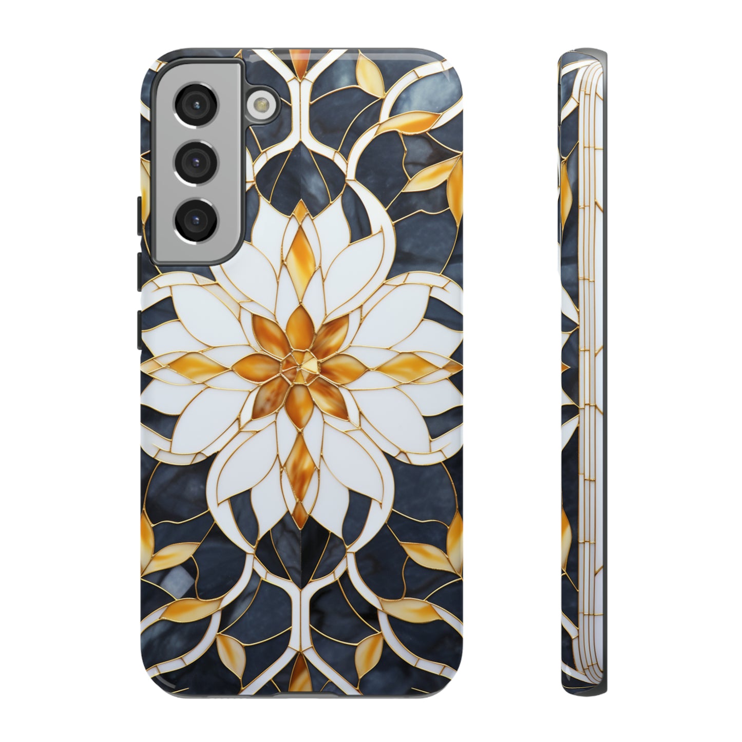 Art Deco Floral Gold & Blue Mosaic