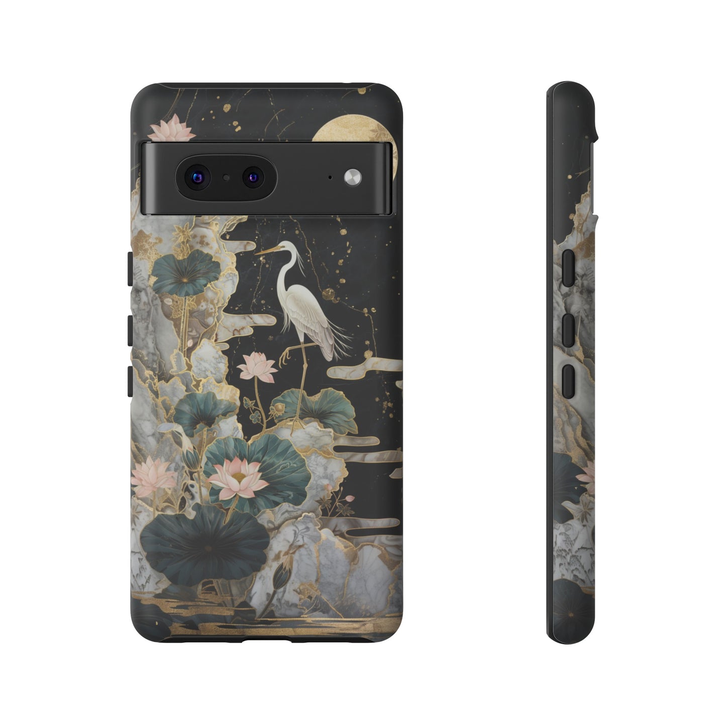 Heron and Moon Floral Zen Art Phone Case