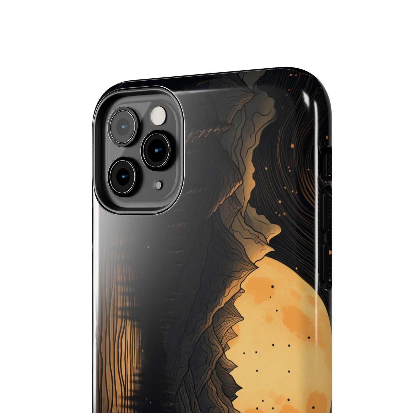 Abstract Landscape Black and Gold Mountains iPhone Case | Embrace the Mystical Full Moon