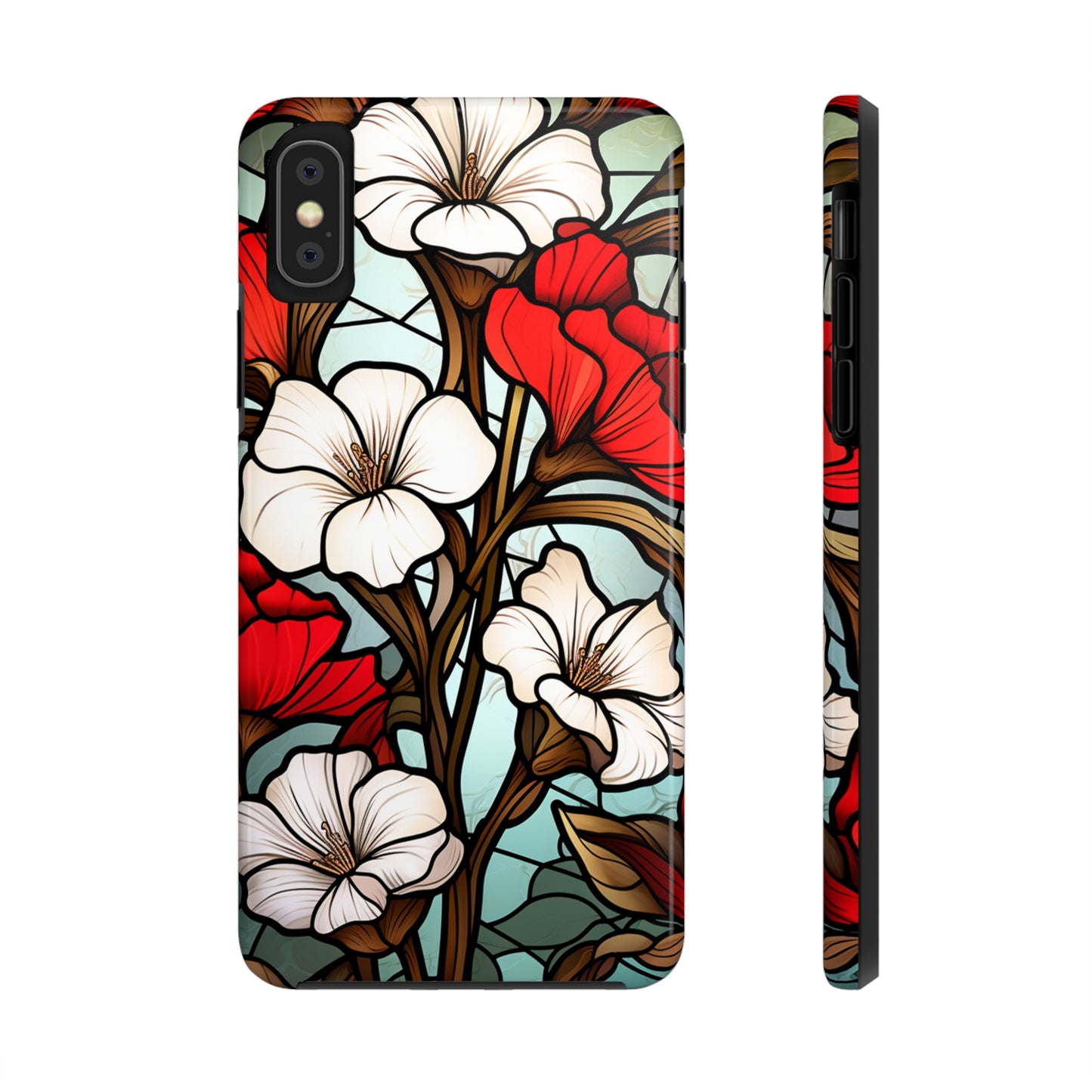 Red and White Floral Stained Glass iPhone Case