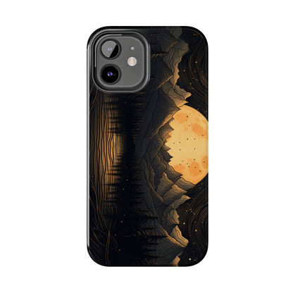 Abstract Landscape Black and Gold Mountains iPhone Case | Embrace the Mystical Full Moon