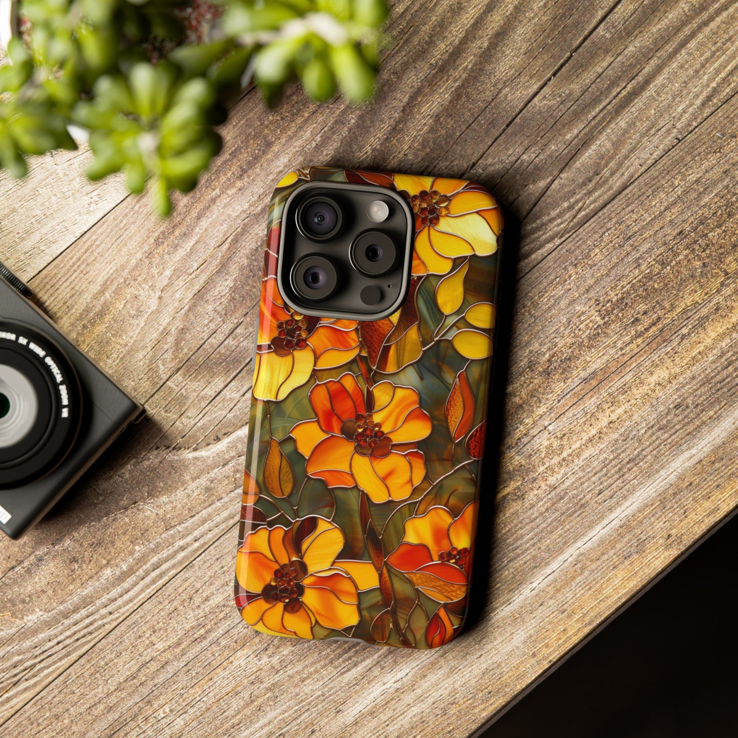 Orange Floral Phone Case Stained Glass Style