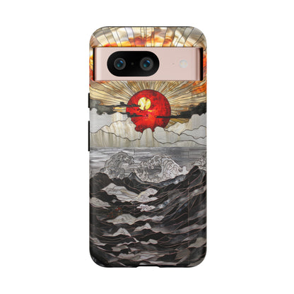 Japanese Rising Sun Phone Case Stained Glass Ocean Wave Phone Cover iPhone 15 Case