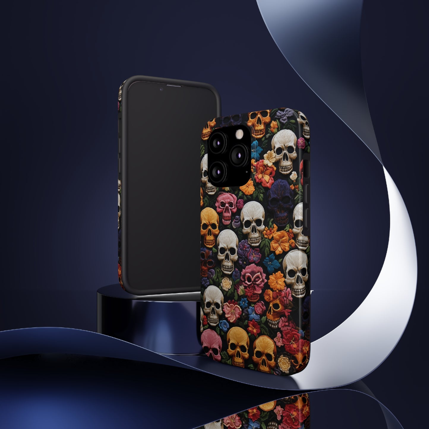 Embroidery Style Skulls Goth Dark Academia Tough Case iPhone Case