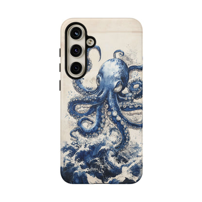 Vintage Japanese Art Style Blue Octopus and Waves Phone Cover