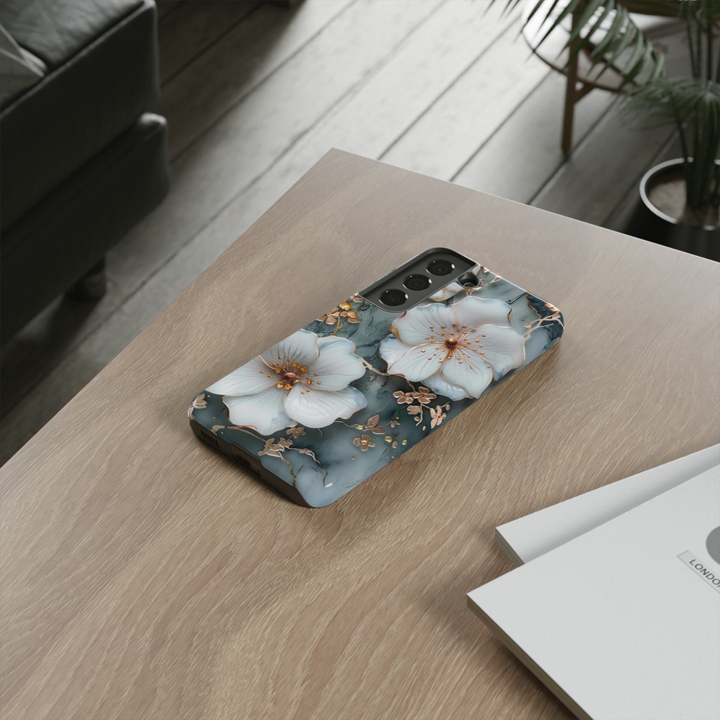 White Flower on Marble Stone  Phone Case