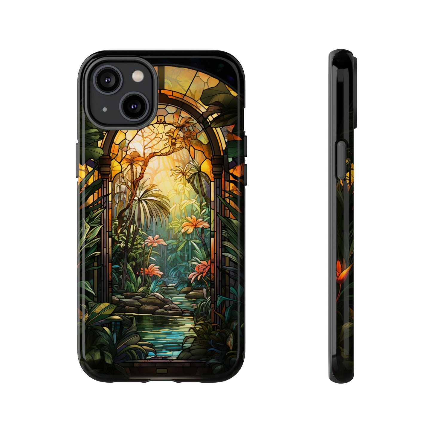 Art Nouveau stained glass design for iPhone 15 case