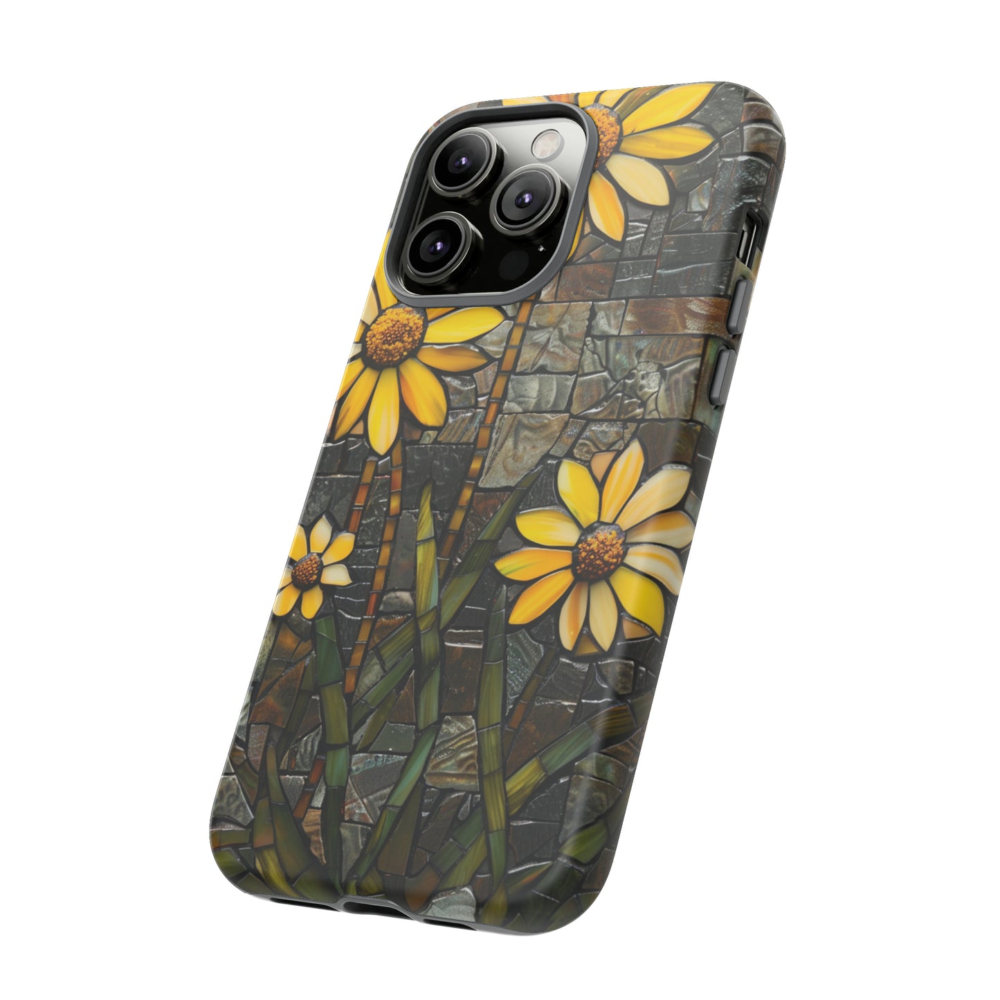 Yellow and Gold Daisy Mosaic Stained Glass Phone Case for iPhone 15, 14, Pro Max, 13, 12 & Samsung Galaxy S23, S22, S21, Google Pixel