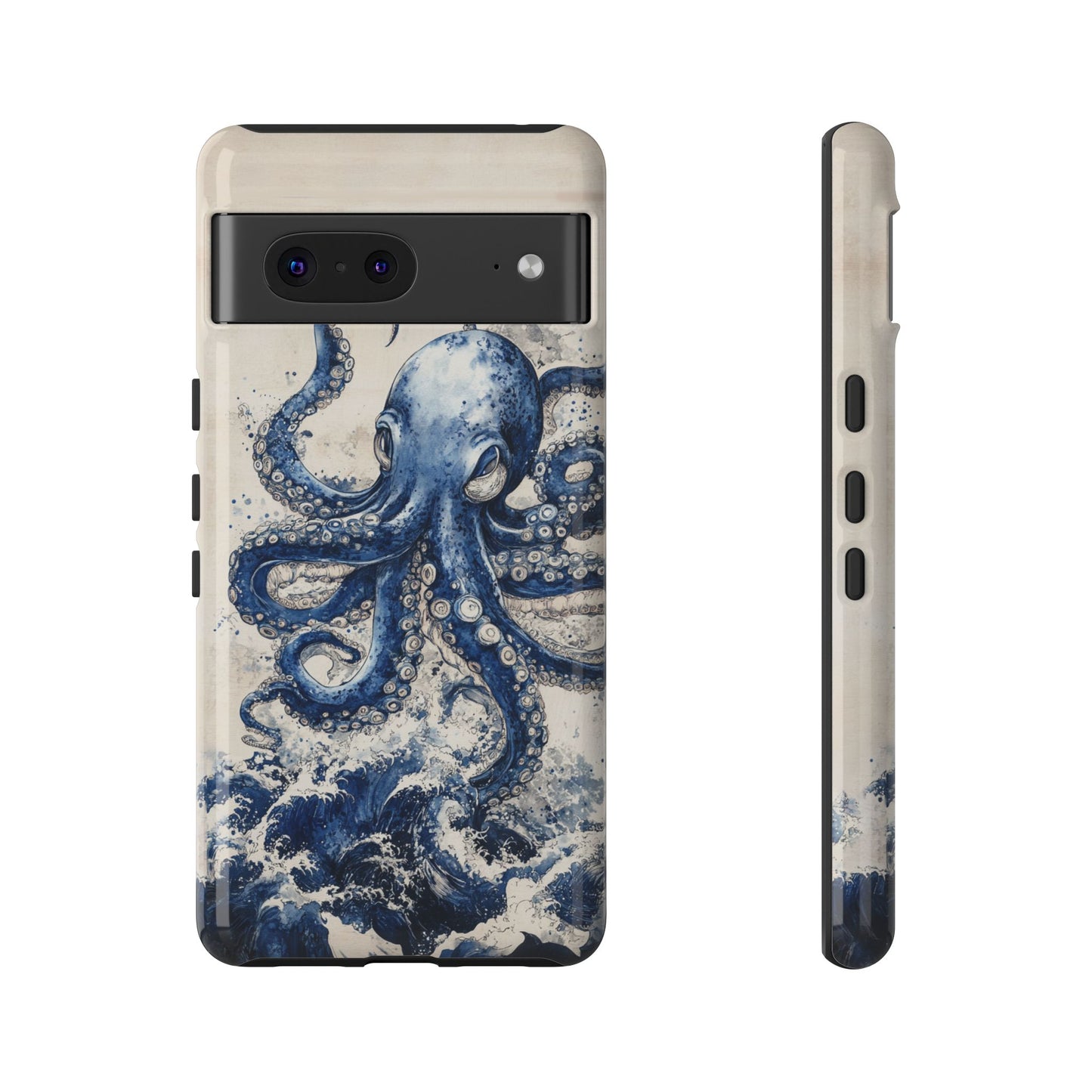 Vintage Japanese Art Style Blue Octopus and Waves Phone Cover