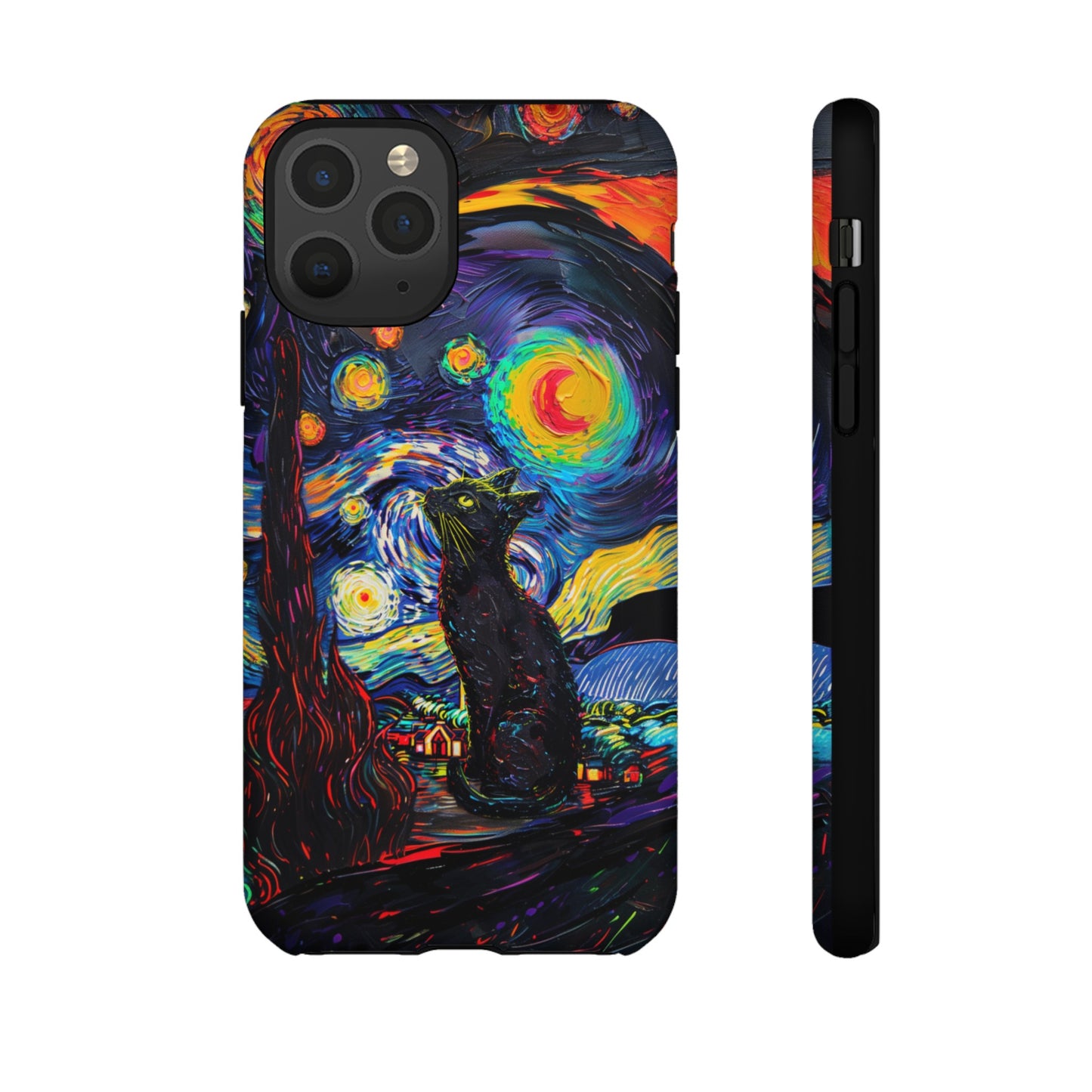 Starry Night Black Cat Van Gogh Painting Art Phone Case