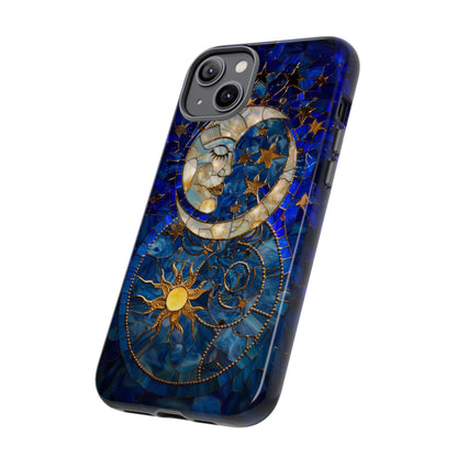 Celestial Stained Glass Moon and Stars Phone Case, Night Sky iPhone 15 Case