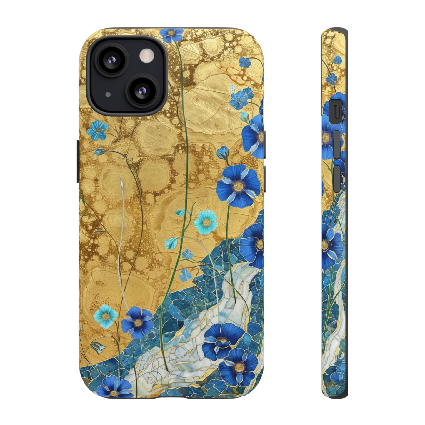 Forget Me Nots Gold Color Splash Floral Design Phone Case