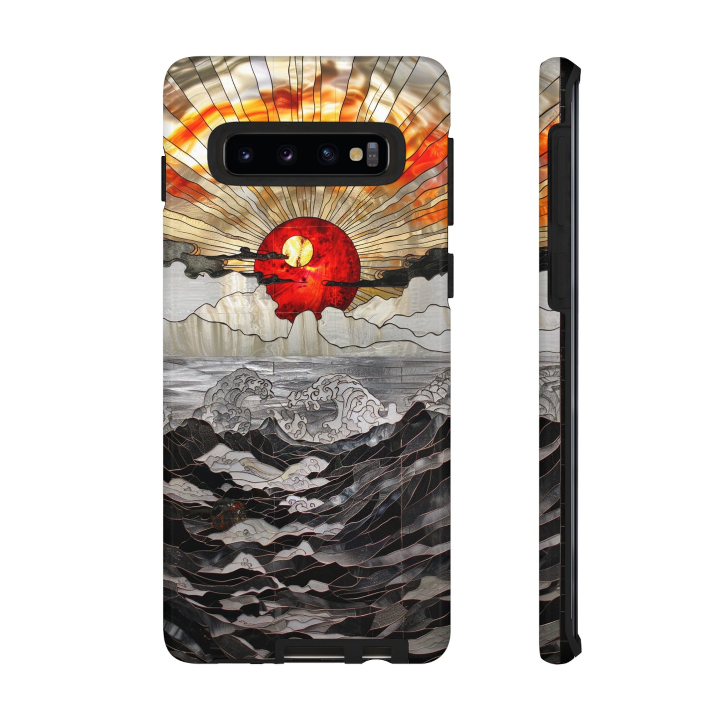 Japanese Rising Sun Phone Case Stained Glass Ocean Wave Phone Cover iPhone 15 Case